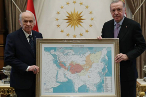 Ердоғанға Ресей мен Қытай жері қосылған “Түркі әлемі” картасы табысталды